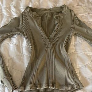 Aerie Olive Button Down Ribbed Top